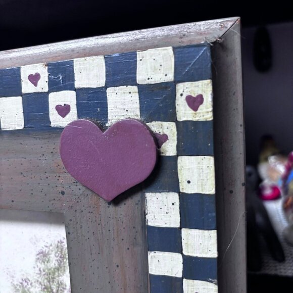 B. Andresen Country Cottage Print – Framed Americana Folk Art, Checkered Heart F - Picture 8 of 12